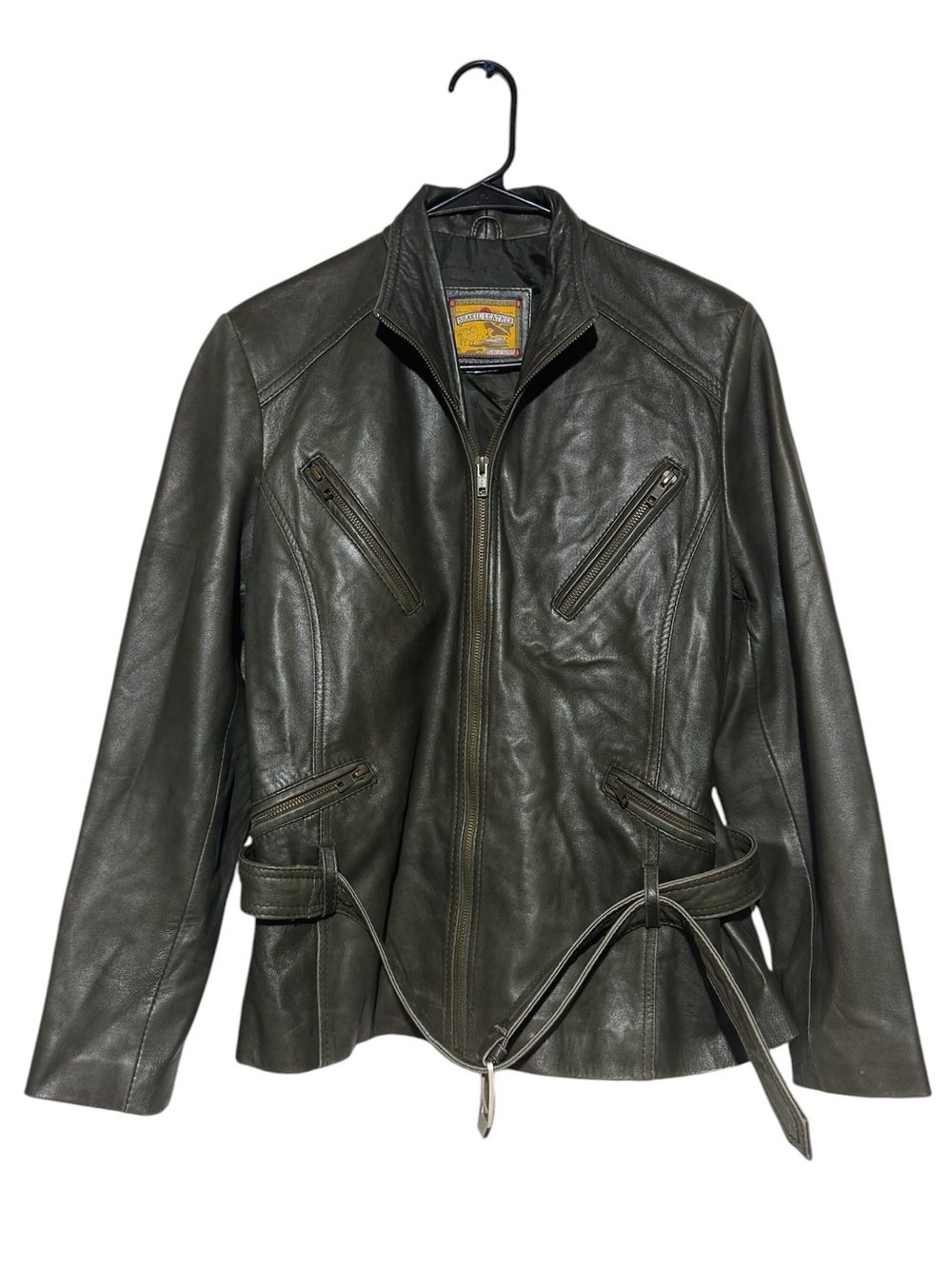 Shakil Leather Jacket Coat Women Size Medium Olive Green Moto Fall Classic